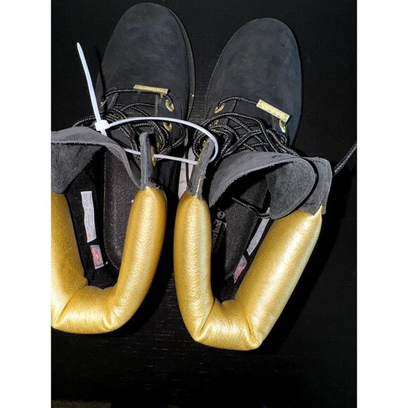 TIMBERLAND WOMEN'S HERITAGE 6'' INCH WATERPROOF BOOT BLACK NUBUCK W GOLD A5RRM - Picture 7 of 8